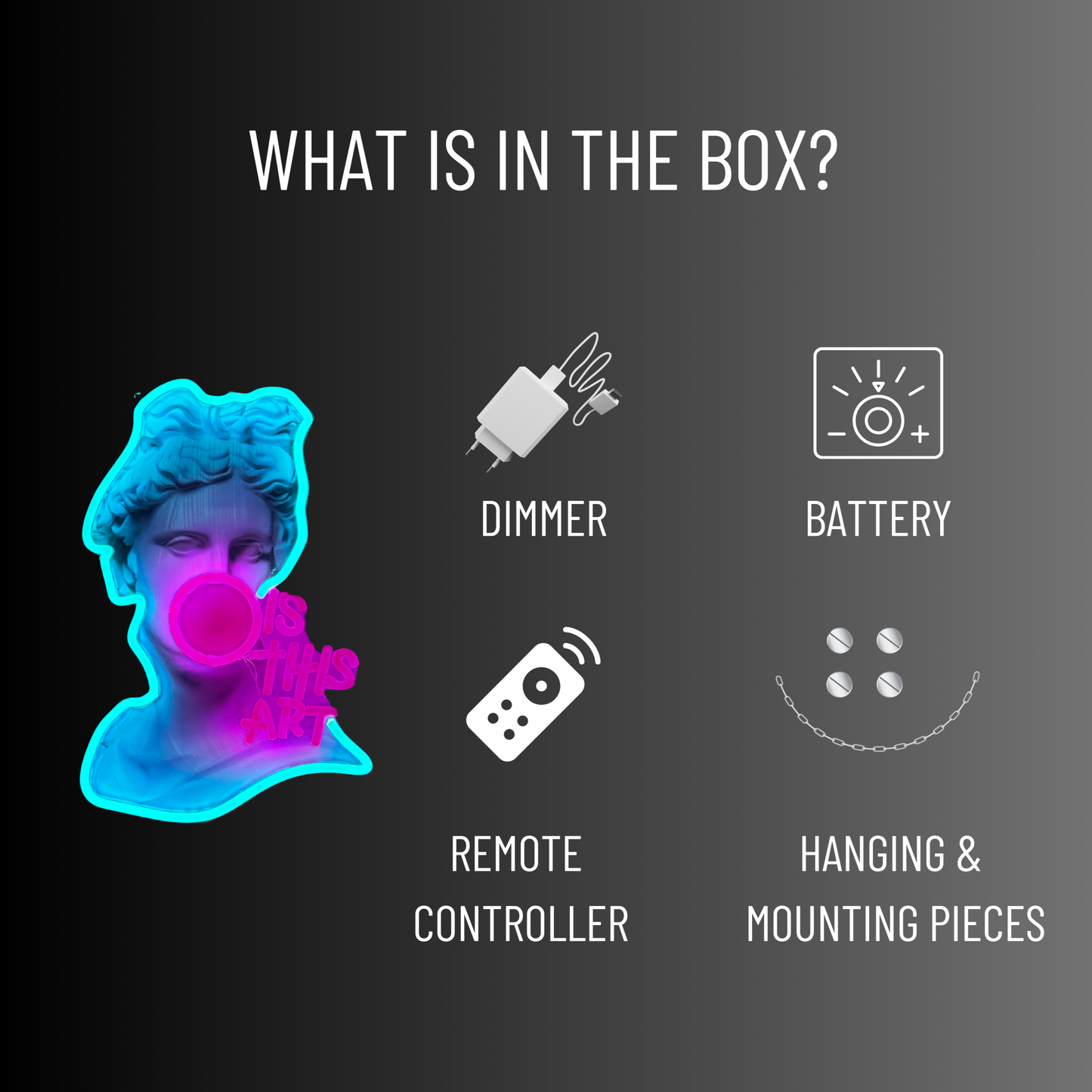 Modern Neon Bust Art Sculpture Light - "Is This Art?"