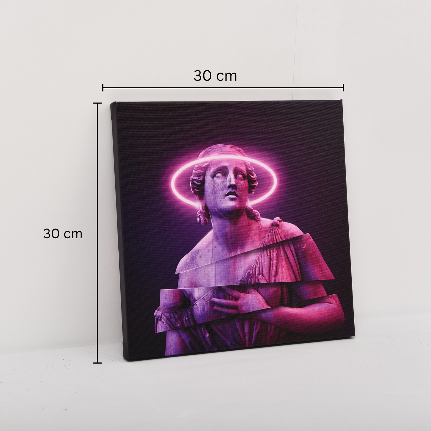 "Divine Glow" Neon Design Stretched on Canvas - Cyberpunk Inspired Wall Art, 30x30 cm