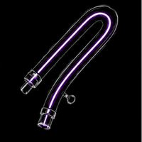 A U-shaped clear glass tube with a glowing purple neon-like light inside, shown on a solid black background.